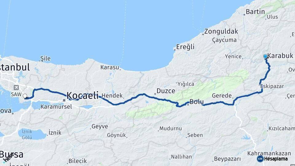 Karabük Gebze Kocaeli Arası Kaç Km - Yol Haritası