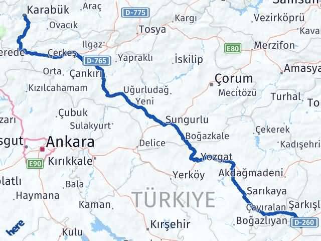 Karabük Gemerek Sivas Arası Kaç Km - Yol Haritası