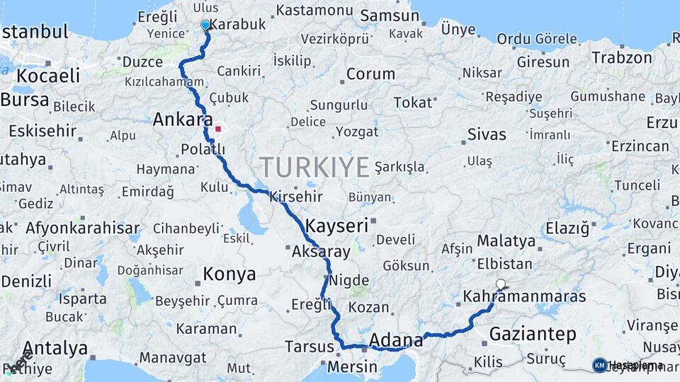 Karabük Gölbaşı Adıyaman Arası Kaç Km - Yol Haritası