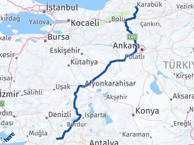 Karabük Gölhisar Burdur Arası Kaç Km - Yol Haritası