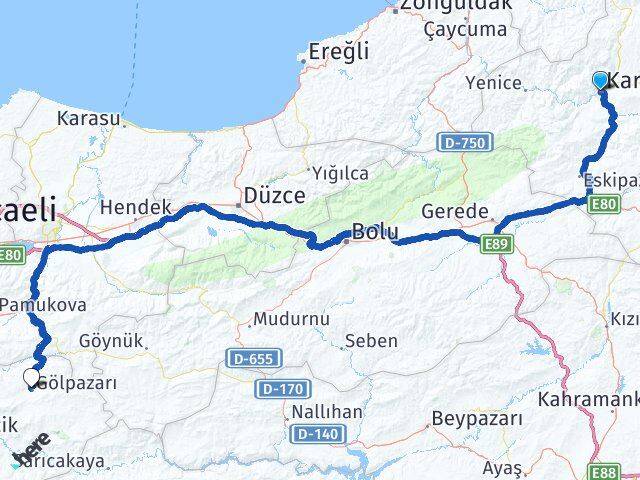 Karabük Gölpazarı Bilecik Arası Kaç Km - Yol Haritası