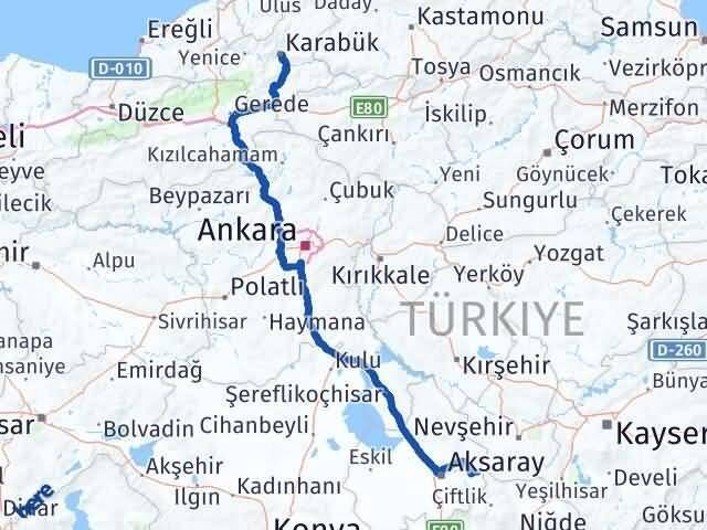Karabük Gülağaç Aksaray Arası Kaç Km - Yol Haritası