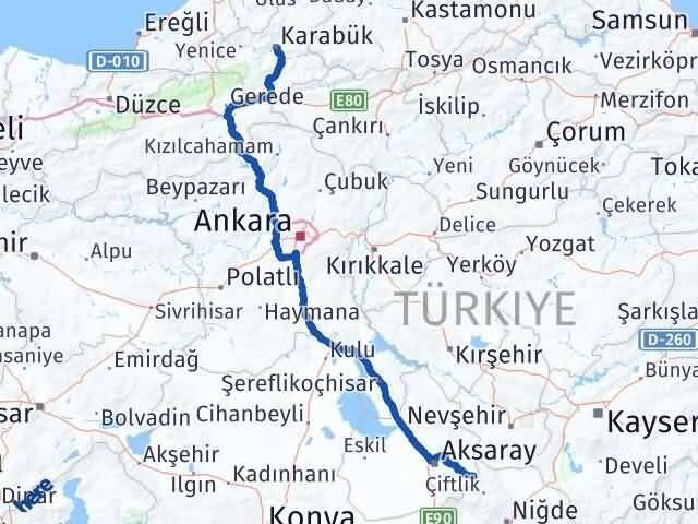 Karabük Güzelyurt Aksaray Arası Kaç Km - Yol Haritası