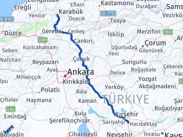 Karabük Hacıbektaş Nevşehir Arası Kaç Km - Yol Haritası