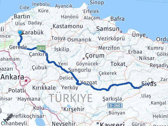 Karabük Hafik Sivas Arası Kaç Km - Yol Haritası