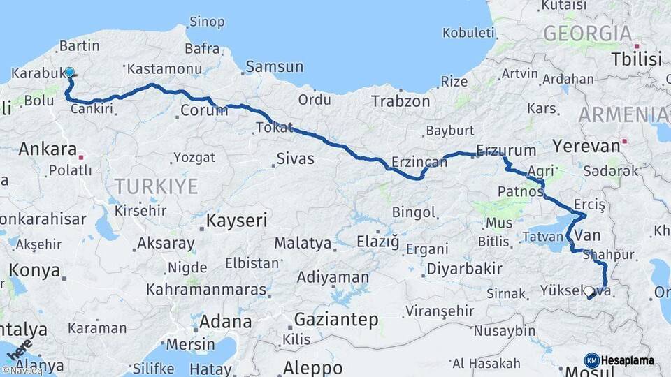 Karabük Hakkari Arası Kaç Km - Yol Haritası