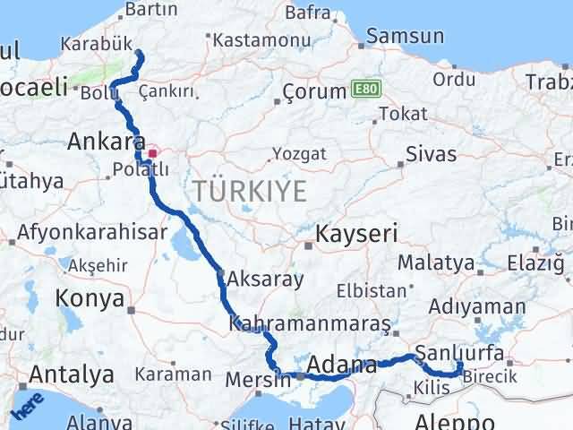 Karabük Halfeti Şanlıurfa Arası Kaç Km - Yol Haritası