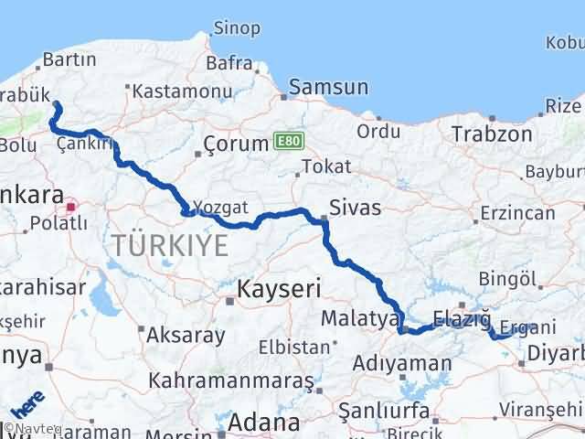Karabük Hani Diyarbakır Arası Kaç Km - Yol Haritası