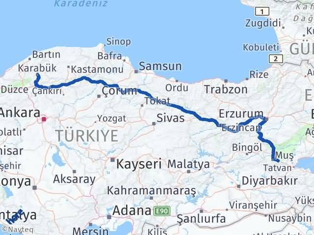 Karabük Hasköy Muş Arası Kaç Km - Yol Haritası