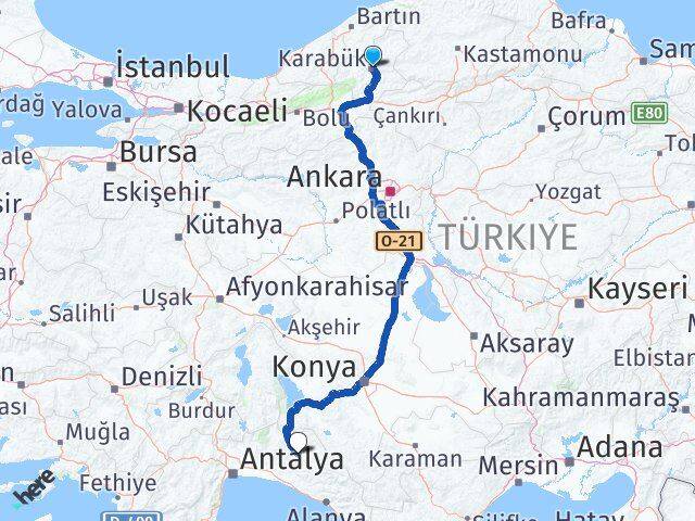 Karabük İbradı Antalya Arası Kaç Km - Yol Haritası