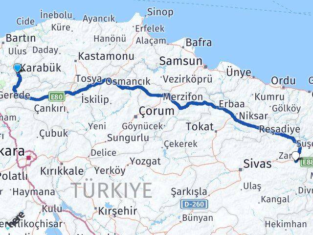 Karabük İmranlı Sivas Arası Kaç Km - Yol Haritası