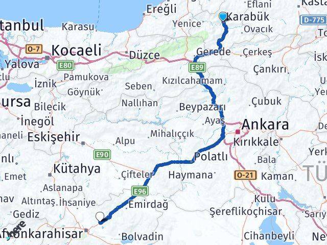Karabük İscehisar Afyonkarahisar Arası Kaç Km - Yol Haritası