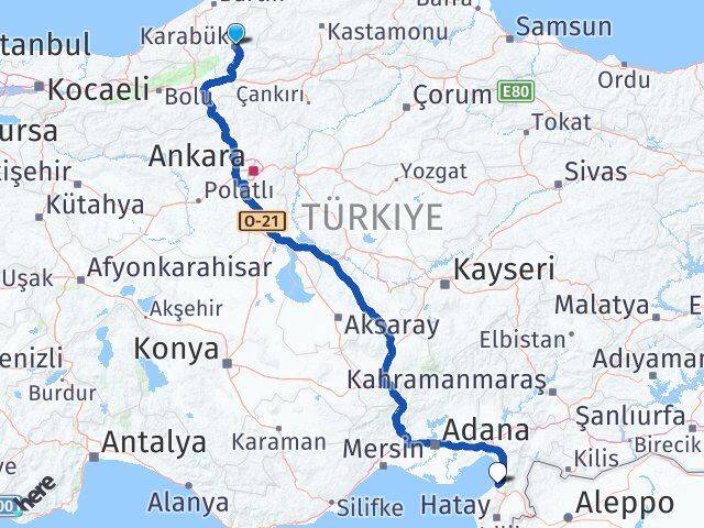 Karabük İskenderun Hatay Arası Kaç Km - Yol Haritası