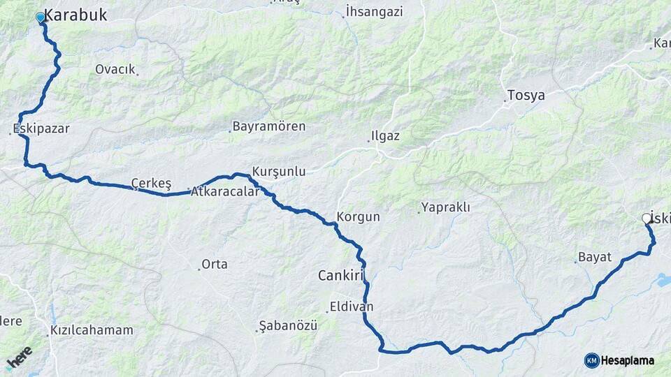 Karabük İskilip Çorum Arası Kaç Km - Yol Haritası