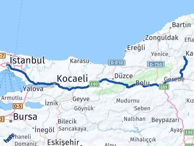 Karabük Kağıthane İstanbul Arası Kaç Km - Yol Haritası