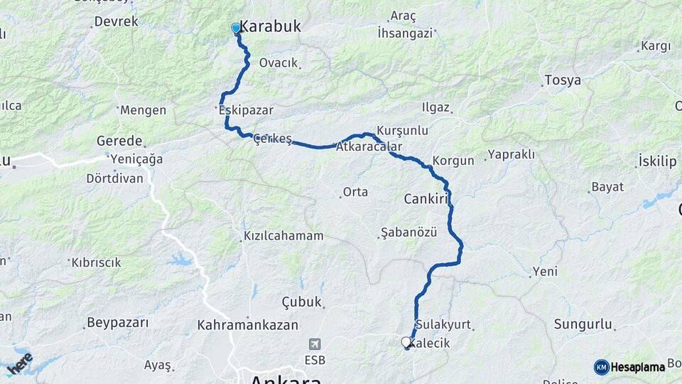 Karabük Kalecik Ankara Arası Kaç Km - Yol Haritası