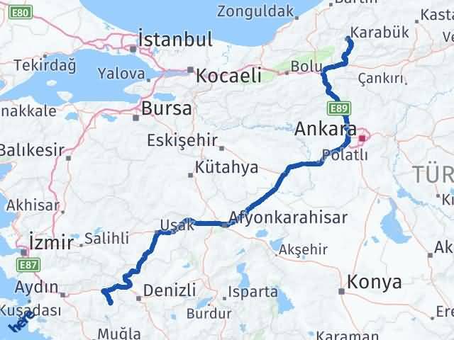 Karabük Karacasu Aydın Arası Kaç Km - Yol Haritası