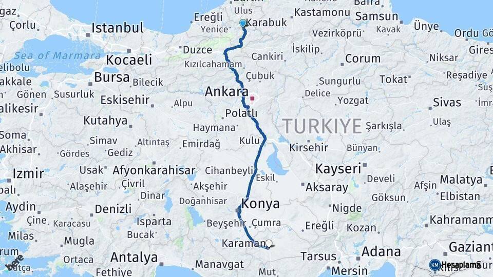 Karabük Karaman Arası Kaç Km - Yol Tarifi