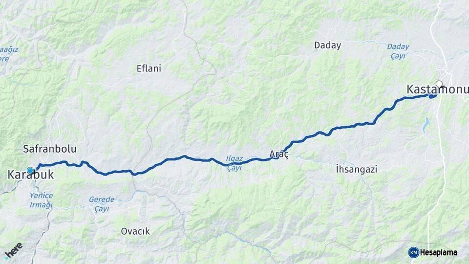 Karabük Kastamonu Arası Kaç Km - Yol Haritası