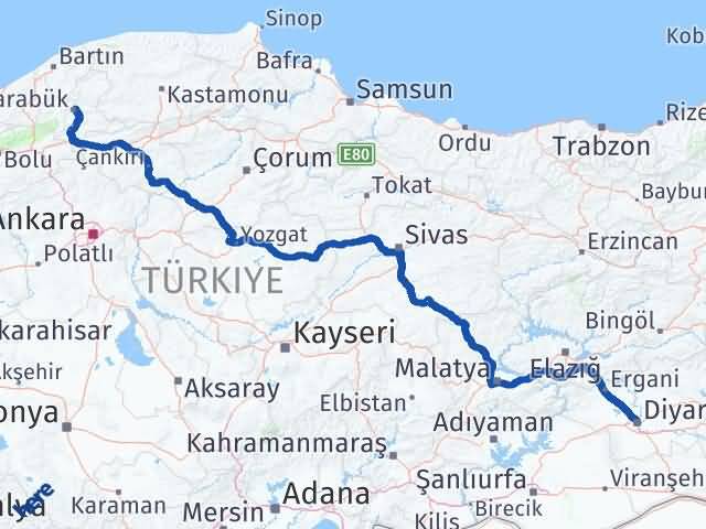 Karabük Kayapınar Diyarbakır Arası Kaç Km - Yol Haritası