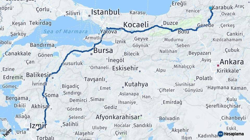 Karabük Kemalpaşa İzmir Arası Kaç Km - Yol Haritası