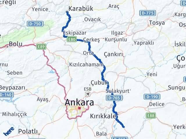 Karabük Keskin Kırıkkale Arası Kaç Km - Yol Haritası