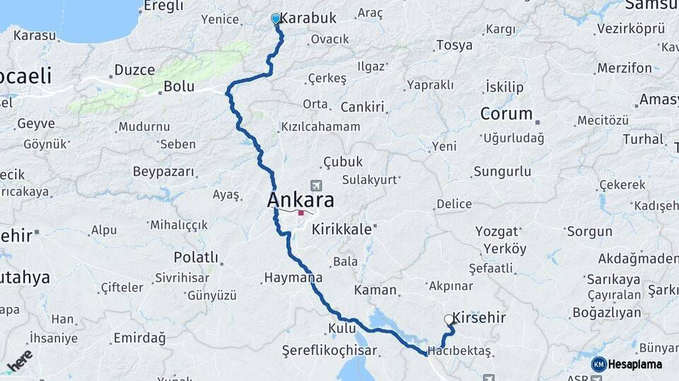 Karabük Kırşehir Arası Kaç Km - Yol Haritası