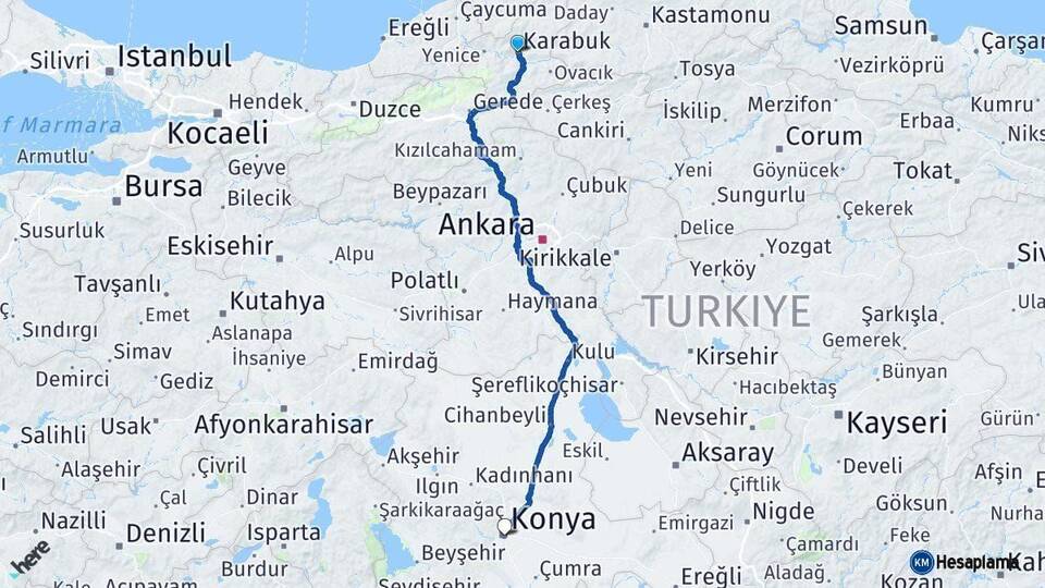 Karabük Konya Arası Kaç Km - Yol Haritası