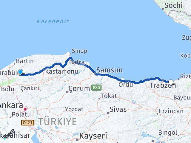 Karabük Köprübaşı Trabzon Arası Kaç Km - Yol Haritası