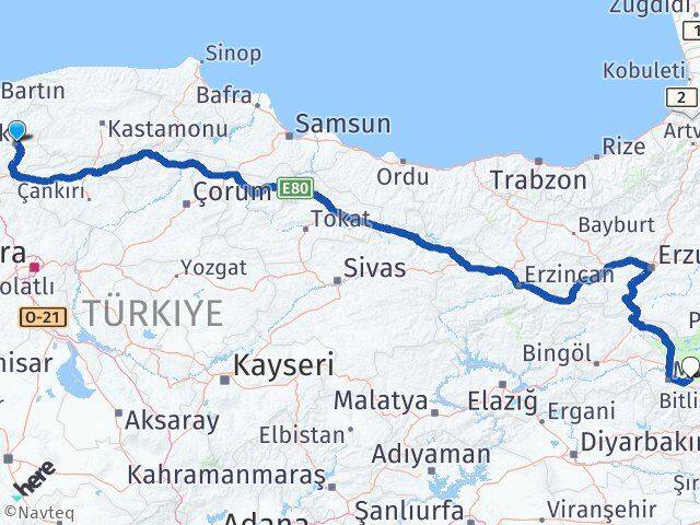 Karabük Korkut Muş Arası Kaç Km - Yol Haritası