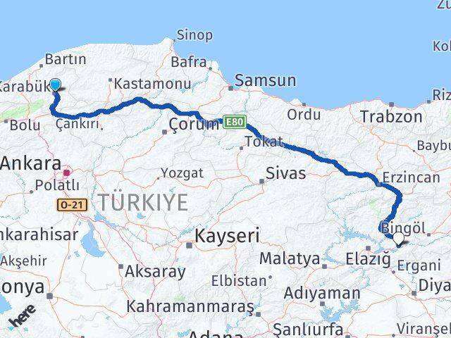 Karabük Kovancılar Elazığ Arası Kaç Km - Yol Haritası