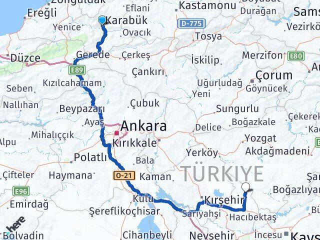 Karabük Kozaklı Nevşehir Arası Kaç Km - Yol Haritası