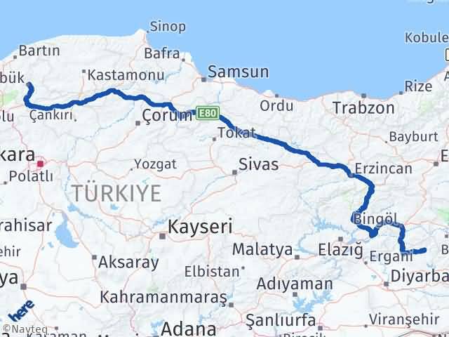 Karabük Kulp Diyarbakır Arası Kaç Km - Yol Haritası