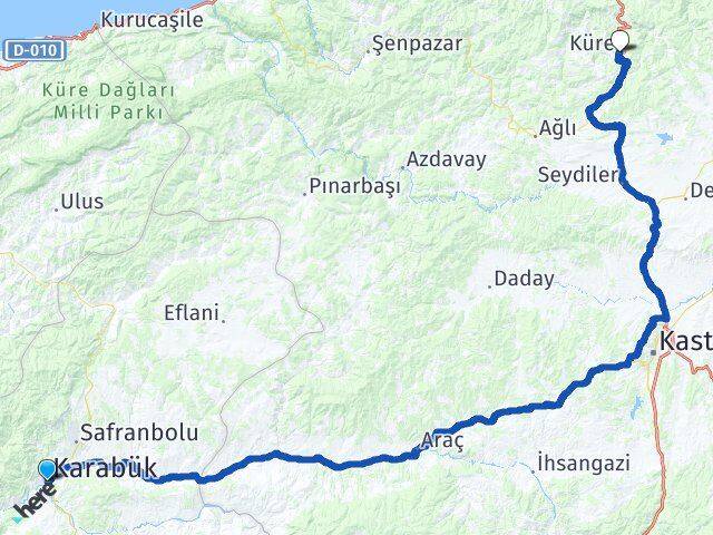 Karabük Küre Kastamonu Arası Kaç Km - Yol Haritası