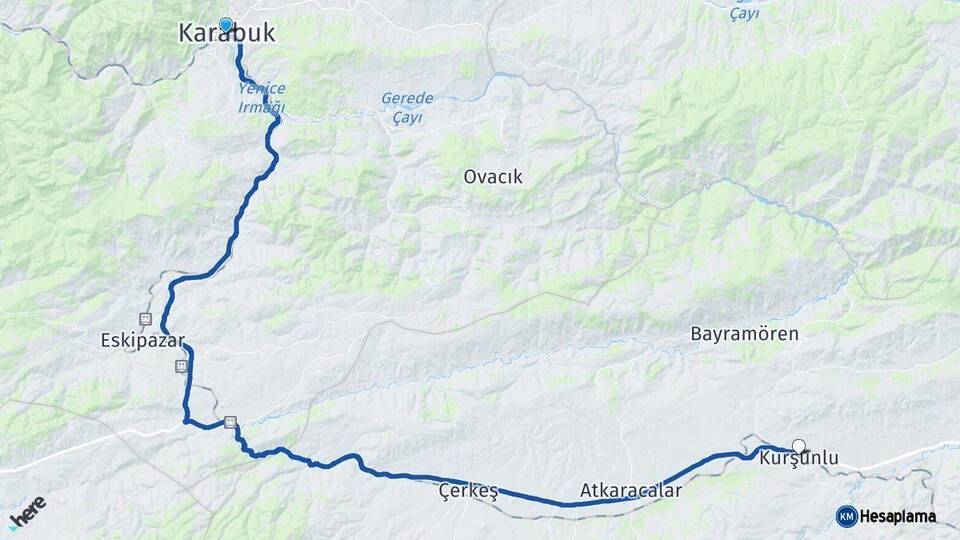 Karabük Kurşunlu Çankırı Arası Kaç Km - Yol Haritası