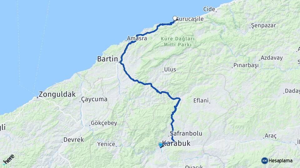Karabük Kurucaşile Bartın Arası Kaç Km - Yol Haritası