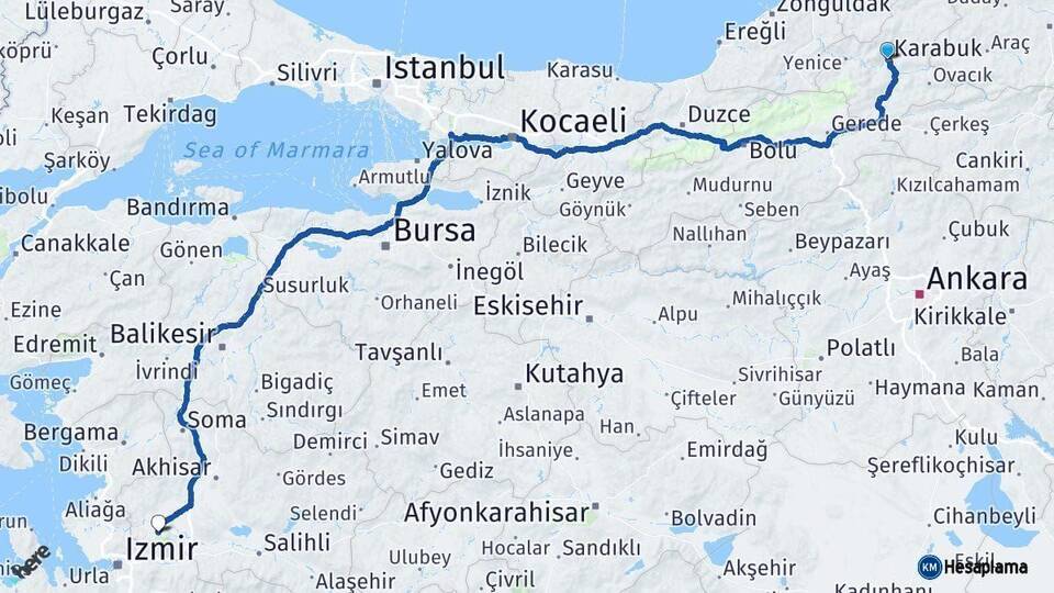 Karabük Manisa Arası Kaç Km - Yol Haritası