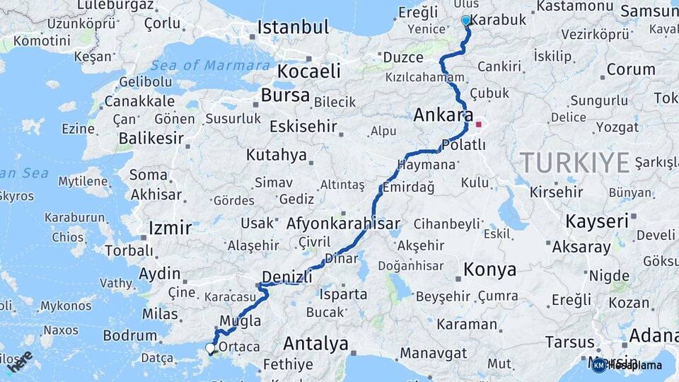 Karabük Marmaris Muğla Arası Kaç Km - Yol Haritası