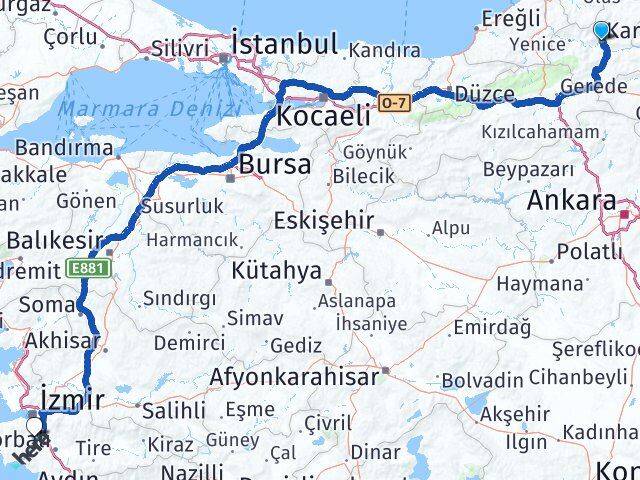 Karabük Menderes İzmir Arası Kaç Km - Yol Haritası