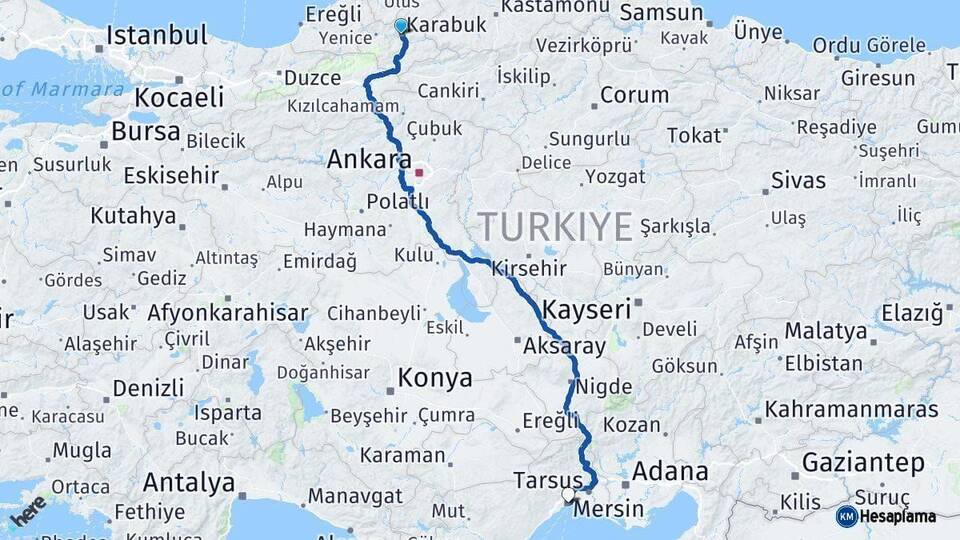 Karabük Mersin Arası Kaç Km - Yol Haritası