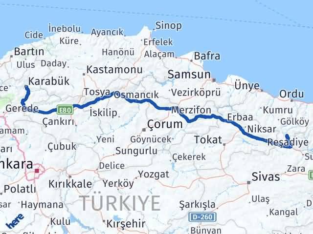 Karabük Mesudiye Ordu Arası Kaç Km - Yol Haritası