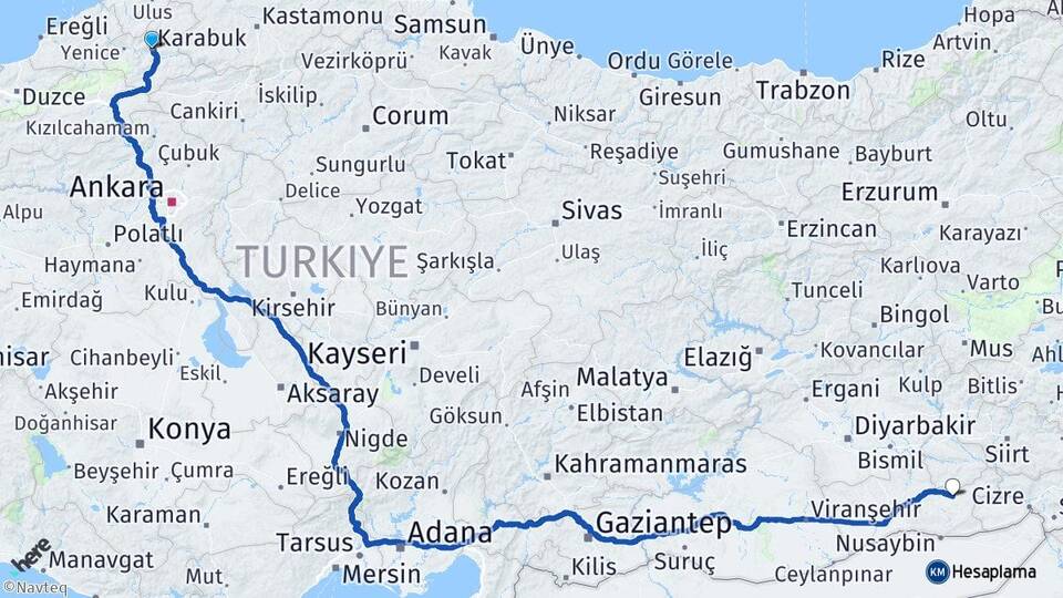 Karabük Midyat Mardin Arası Kaç Km - Yol Haritası