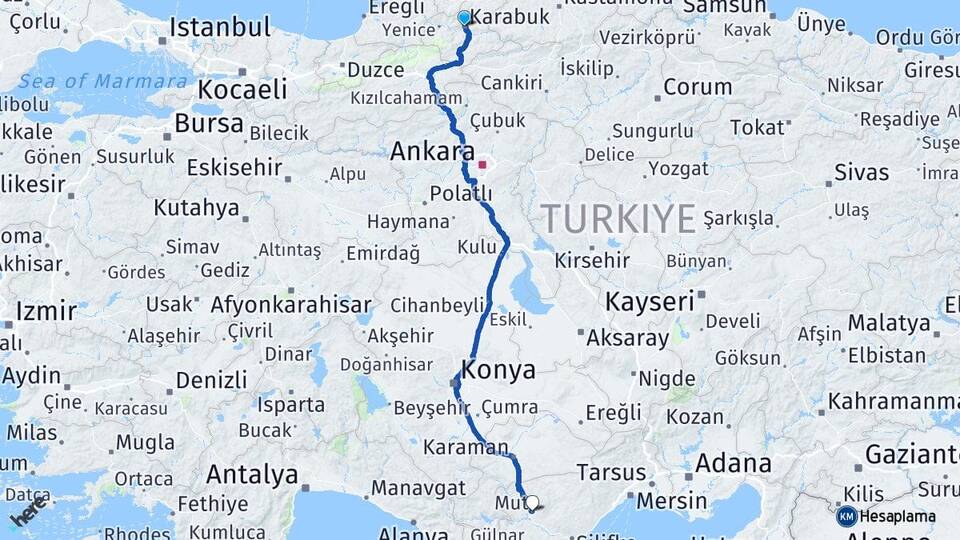 Karabük Mut Mersin Arası Kaç Km - Yol Haritası