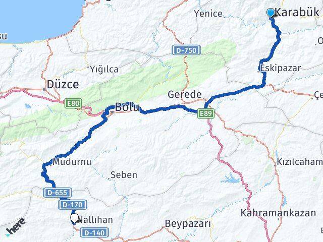 Karabük Nallıhan Ankara Arası Kaç Km - Yol Haritası
