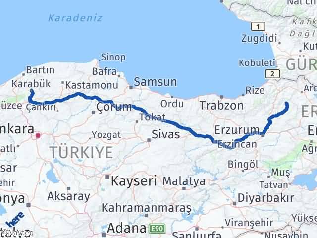 Karabük Olur Erzurum Arası Kaç Km - Yol Haritası