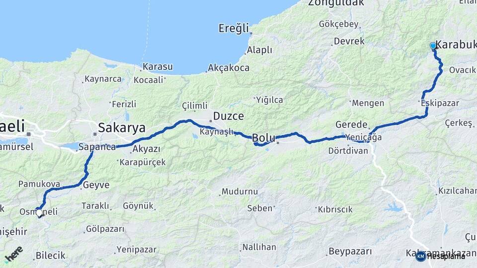 Karabük Osmaneli Bilecik Arası Kaç Km - Yol Haritası