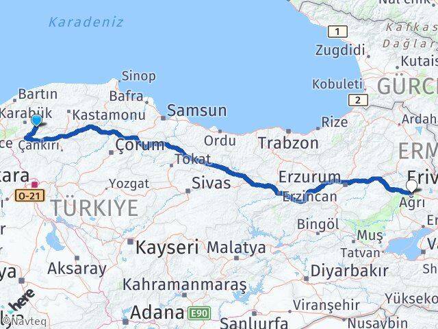 Karabük Ovacık Ağrı Arası Kaç Km - Yol Haritası