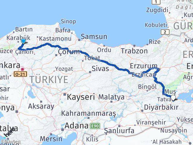 Karabük Ovacık Bitlis Arası Kaç Km - Yol Haritası