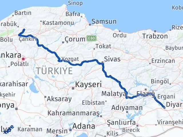 Karabük Ovacık Diyarbakır Arası Kaç Km - Yol Haritası