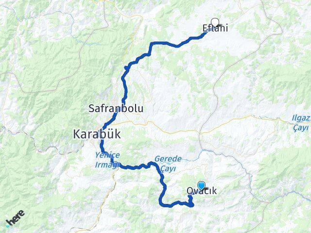 Karabük Ovacık Eflani Arası Kaç Km - Yol Haritası